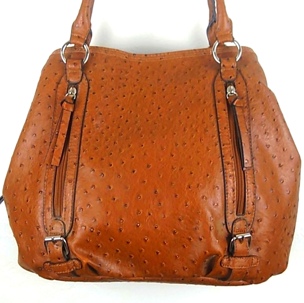 ❣❣SOLD❣❣BUENO Faux Leather Cognac OSTRICH Embossed Bag